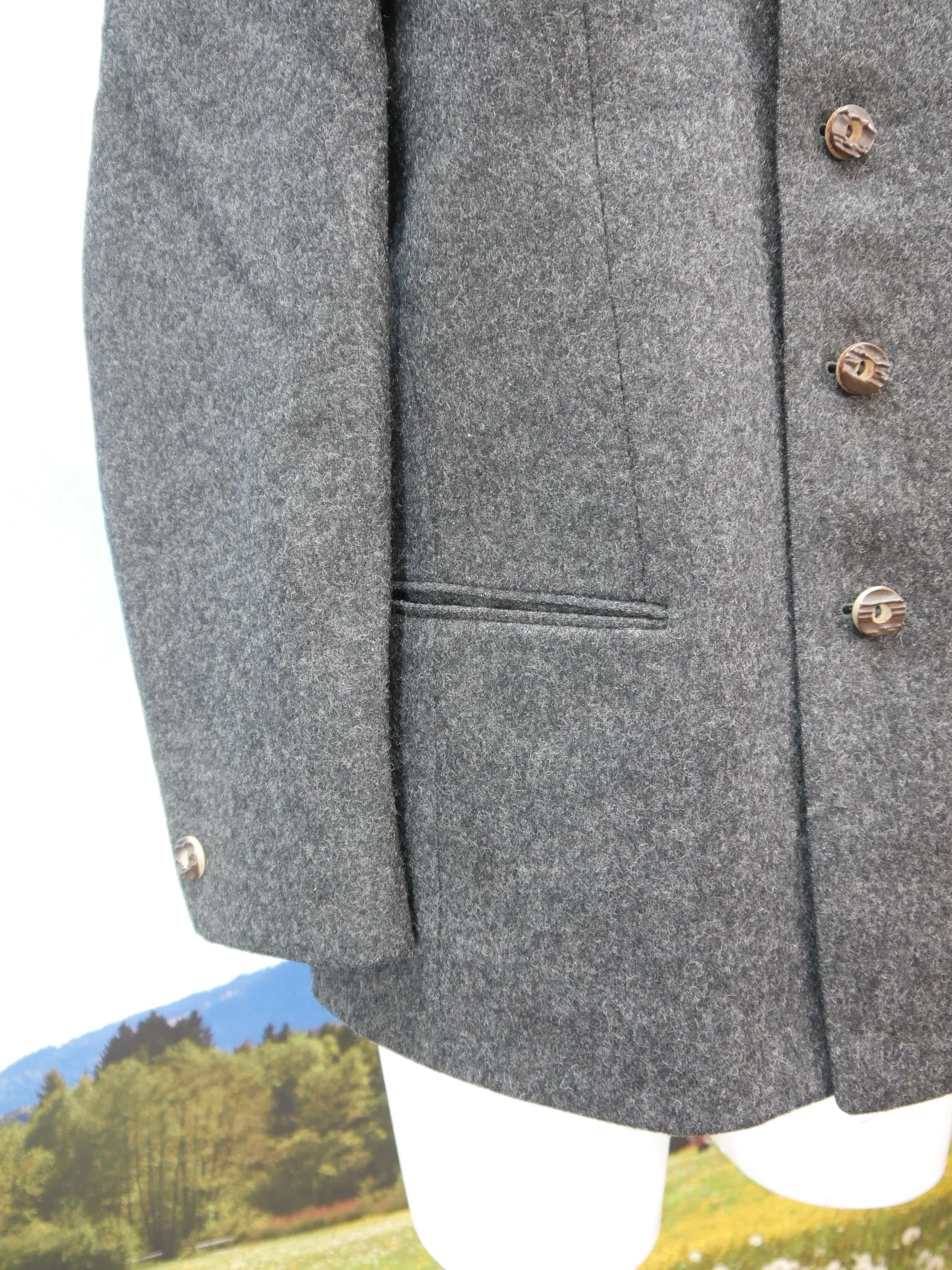 Bavaria Loden schwarz meliert Janker mit Stehkragen Trachtenjacke Jacke Gr.50