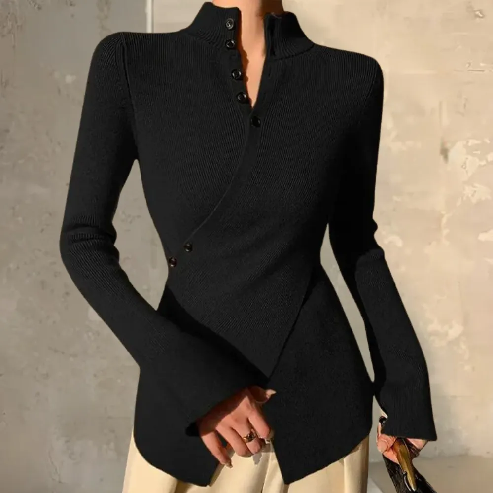 Heidi-Mode | Damen Bequemer Hoher Kragen Wickel-Pullover