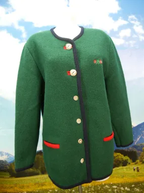 Kirrer Austria neuwertig grün Wolle mit Stickerei Trachtenjacke Jacke Gr.46