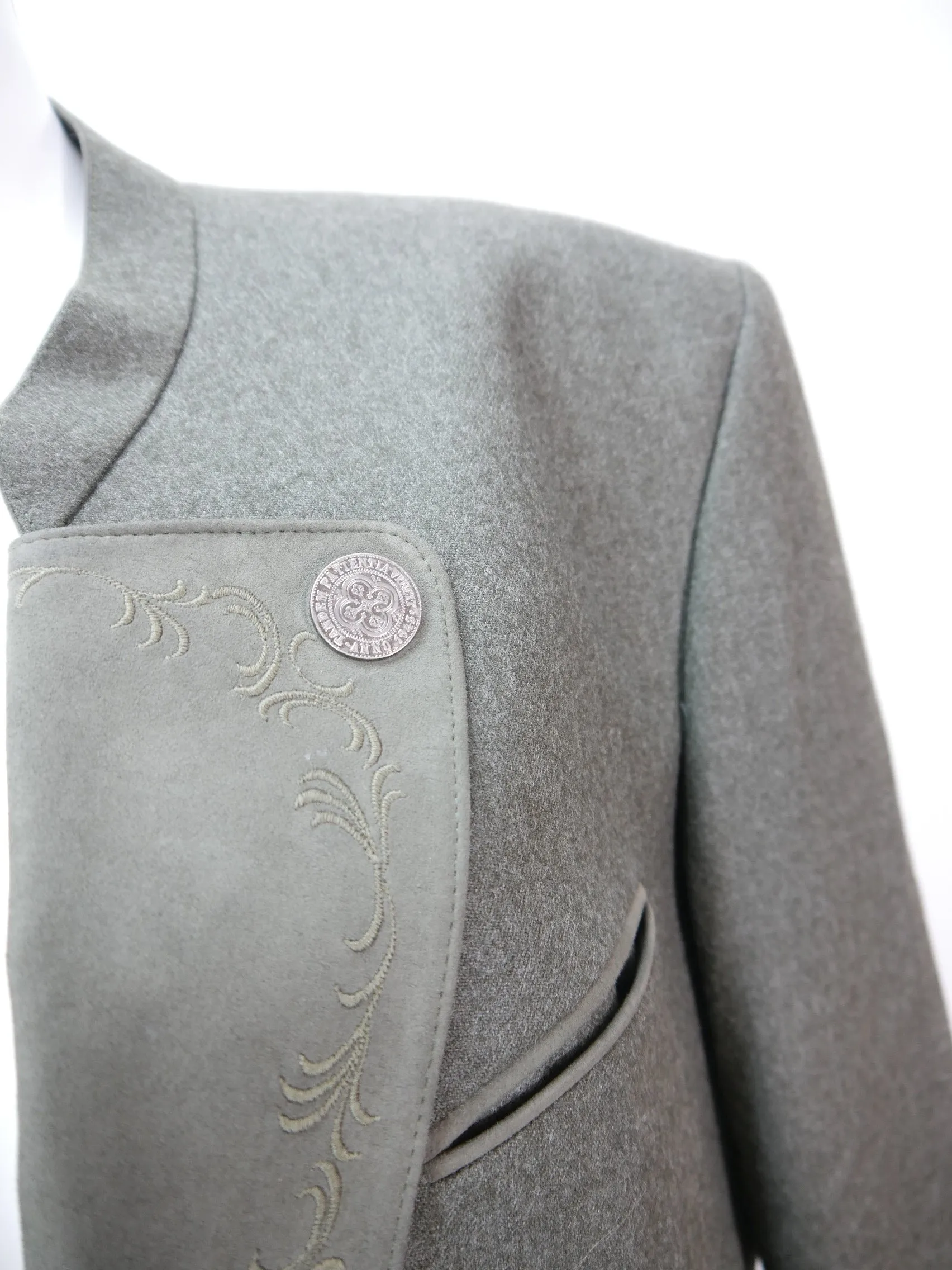 Leichter Loden Janker oliv grün Kurzgröße Leder-Revers Trachtenjacke Gr.52 / 26