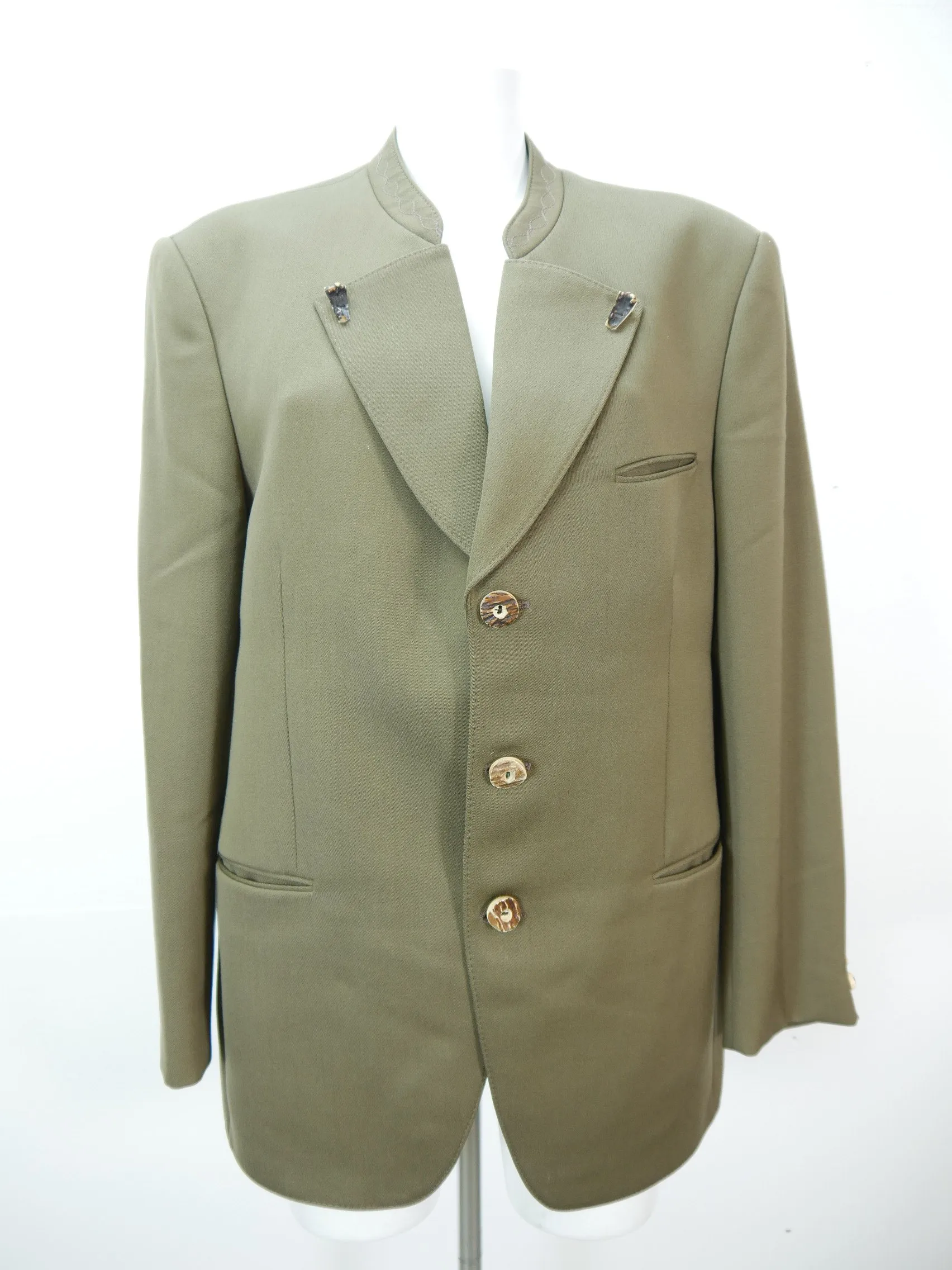Leichter Loden Janker oliv Kurzgröße Hirschhornknöpfe Trachtenjacke Gr.52 / 26