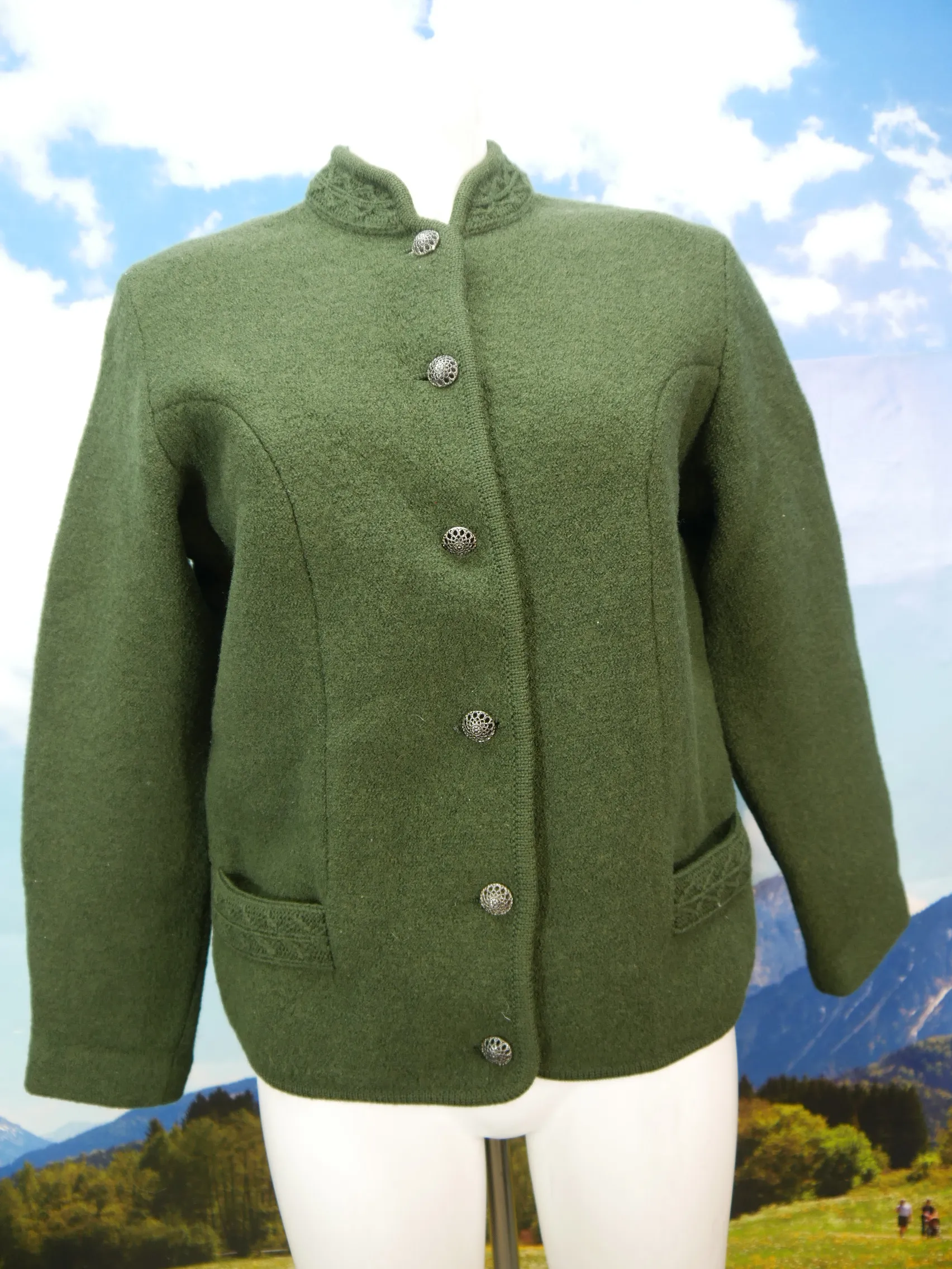 Sigi Scheiber Tyrol neuwertig grün Schurwolle klasse Trachtenjacke Jacke Gr.38