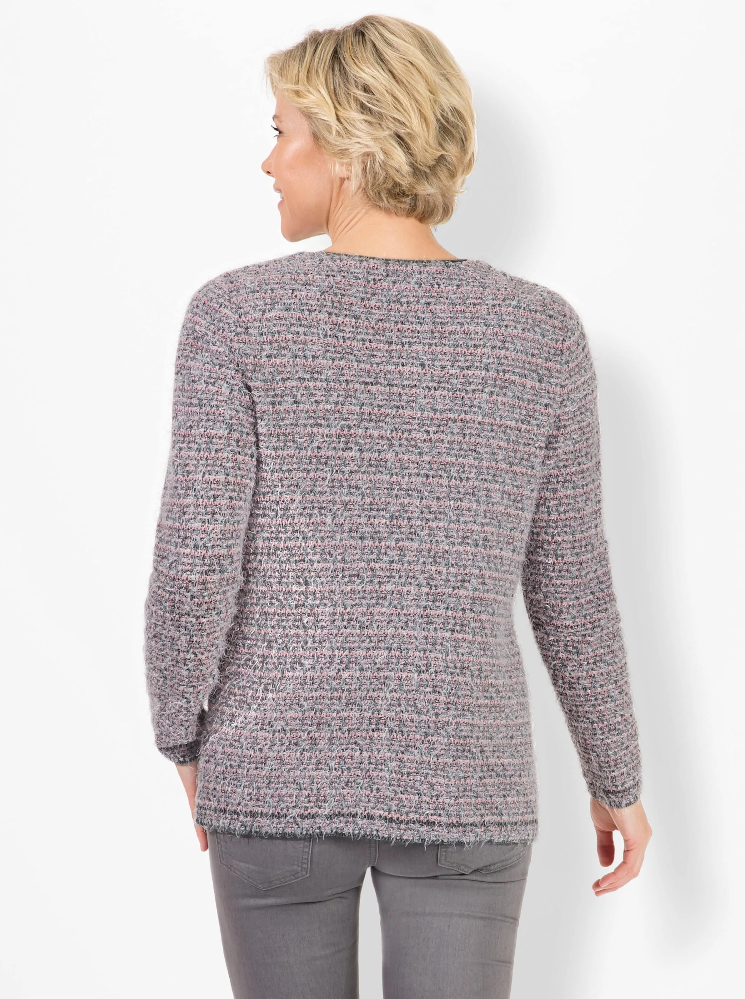 Strickjacke in steingrau-rosenquarz-gemustert