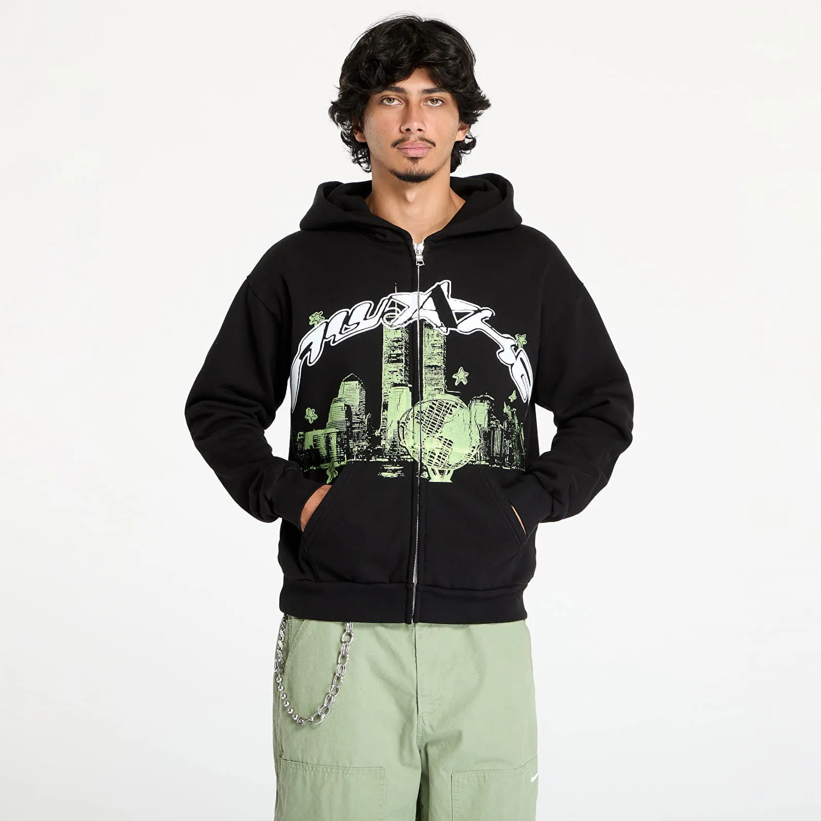 Sweatshirt Awake NY Skyline Zip Up Hoodie Washed Black S AWK-SU24-HD121-BLK