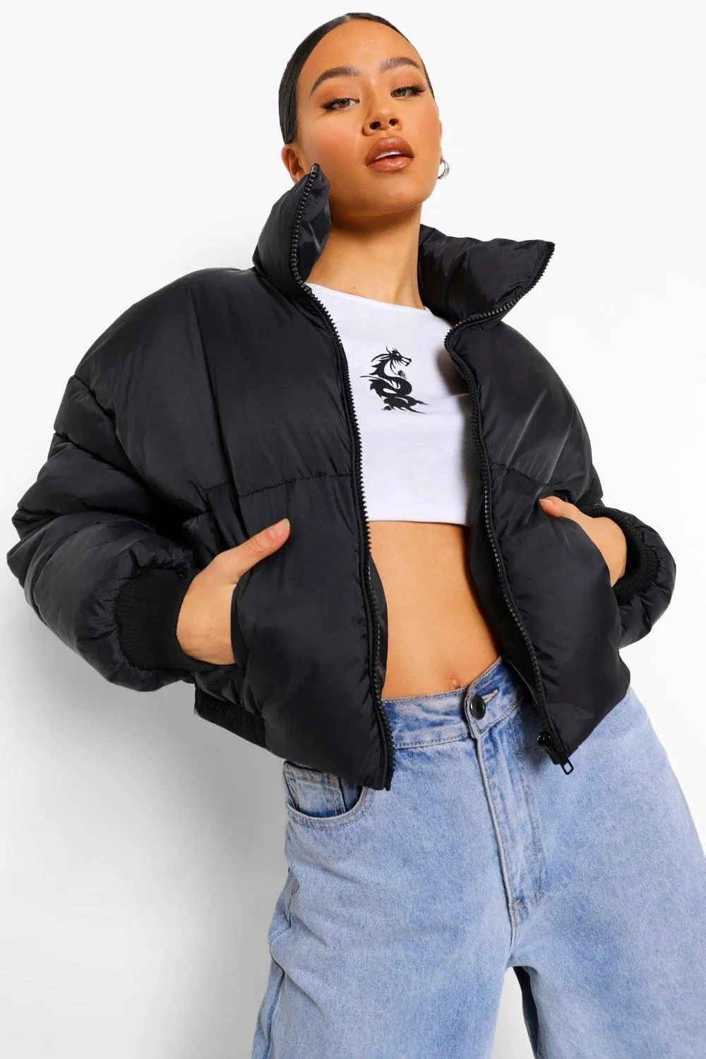 Wattierte Jacke mit Trichterkragen