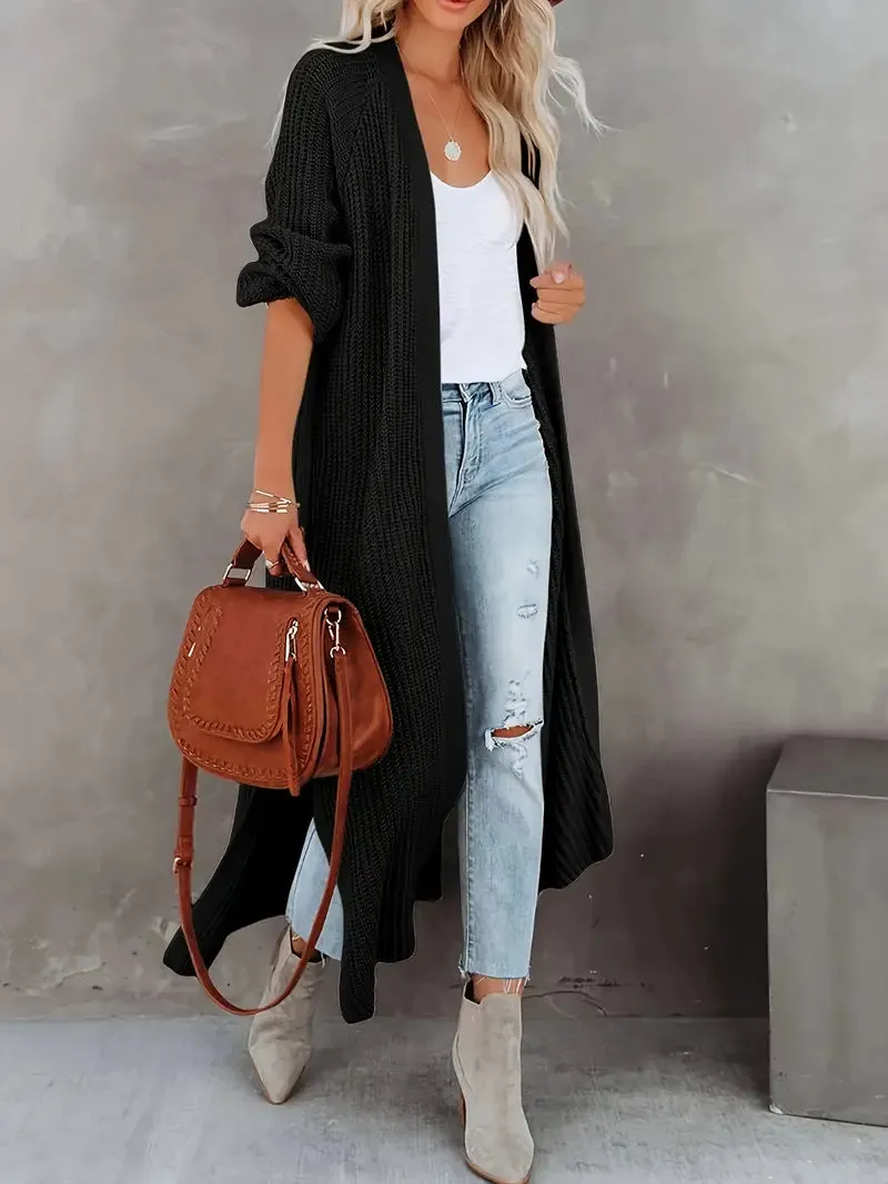 Zeitlose Wrme Locker gestrickte Strickjacke mit offener Vorderseite Modern Split